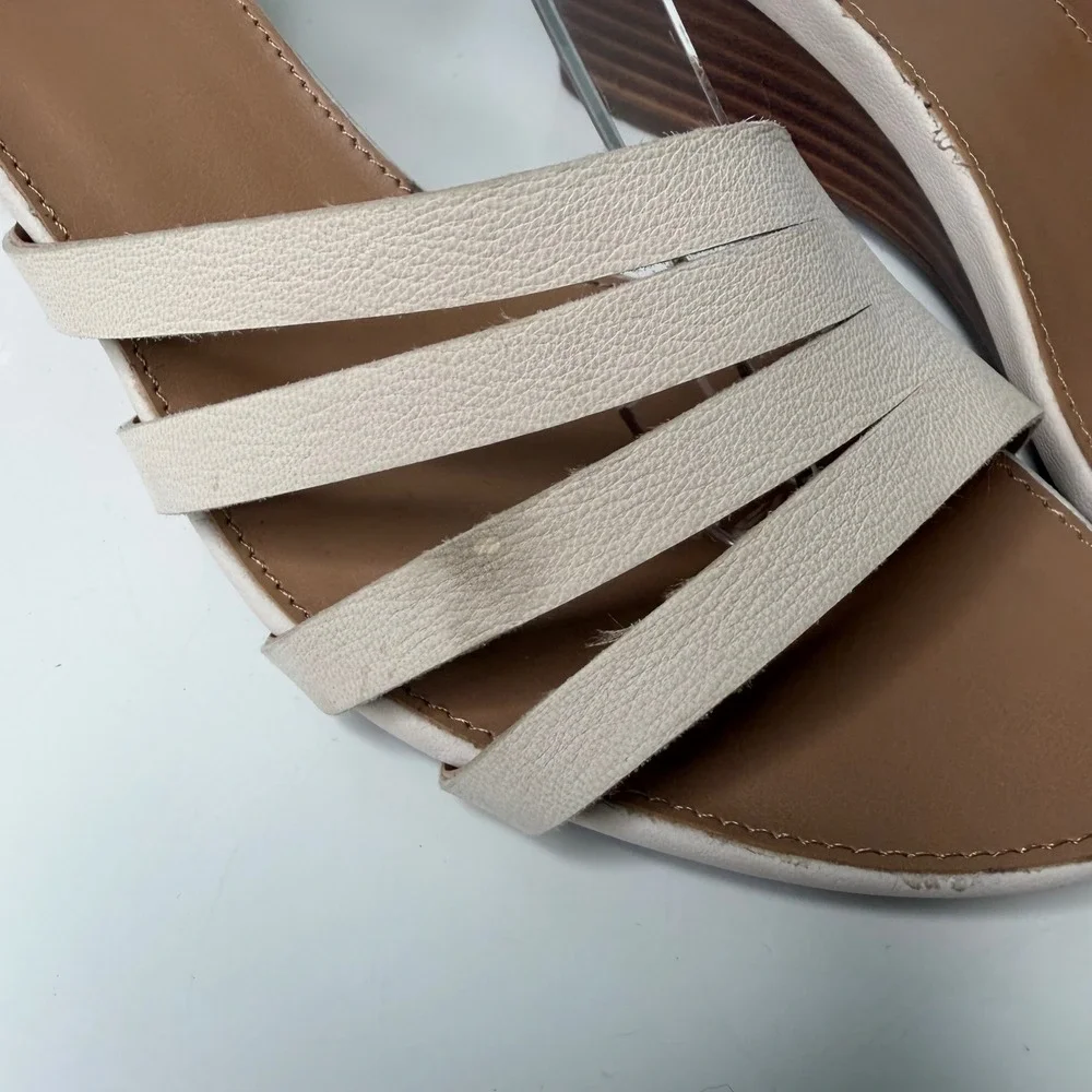 Franco Sarto Dutch Wedge Sandals Womens Cream Leather Strappy Minimalist 7.5M
